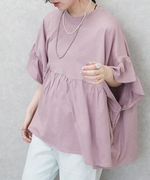 SELECT LEVERY(セレクトリベリー)の「接触冷感天竺ウエストフリル半袖Tシャツ(Tシャツ/カットソー・レディース・ピンク/ブラック/チャコール/アイボリー・MEDIUM)」の15枚目の写真