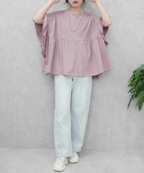 SELECT LEVERY(セレクトリベリー)の「接触冷感天竺ウエストフリル半袖Tシャツ(Tシャツ/カットソー・レディース・ピンク/ブラック/チャコール/アイボリー・MEDIUM)」の16枚目の写真