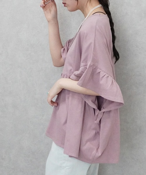 SELECT LEVERY(セレクトリベリー)の「接触冷感天竺ウエストフリル半袖Tシャツ(Tシャツ/カットソー・レディース・ピンク/ブラック/チャコール/アイボリー・MEDIUM)」の17枚目の写真