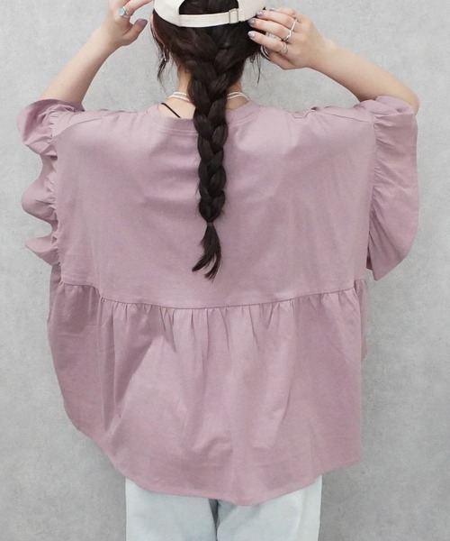 SELECT LEVERY(セレクトリベリー)の「接触冷感天竺ウエストフリル半袖Tシャツ(Tシャツ/カットソー・レディース・ピンク/ブラック/チャコール/アイボリー・MEDIUM)」の18枚目の写真