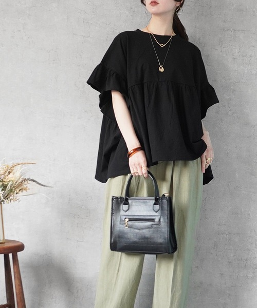 SELECT LEVERY(セレクトリベリー)の「接触冷感天竺ウエストフリル半袖Tシャツ(Tシャツ/カットソー・レディース・ピンク/ブラック/チャコール/アイボリー・MEDIUM)」の19枚目の写真