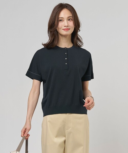 J.PRESS Ladies(J.プレス レディス)の「COOL MINT COTTON POLYESTER ヘンリーネック ニット プルオーバー(ニット/セーター・レディース・ライトグリーン系/ピンク系/ベージュ系/ネイビー系・SMALL)」の4枚目の写真