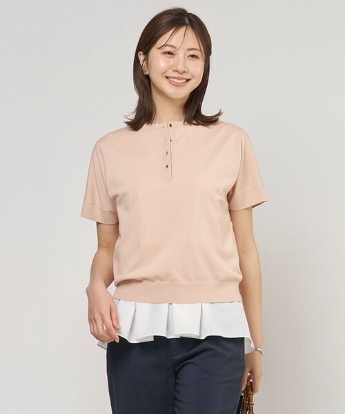 J.PRESS Ladies(J.プレス レディス)の「COOL MINT COTTON POLYESTER ヘンリーネック ニット プルオーバー(ニット/セーター・レディース・ライトグリーン系/ピンク系/ベージュ系/ネイビー系・SMALL)」の1枚目の写真