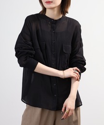 EGLANTINE コットンシアーバンドカラーポケットブラウス 長袖