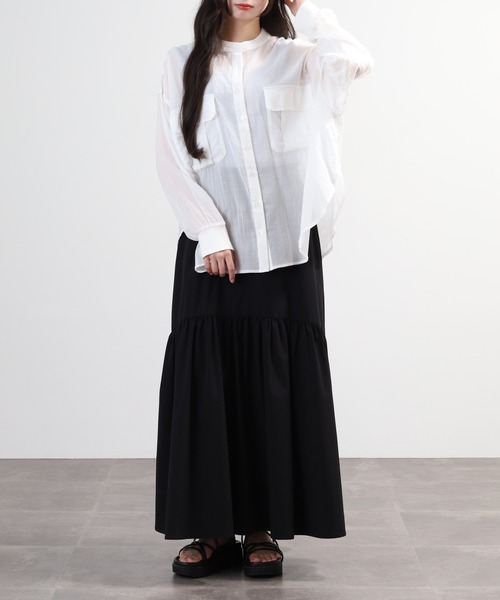 EGLANTINE(エグランティーヌ)の「EGLANTINE コットンシアーバンドカラーポケットブラウス 長袖(シャツ/ブラウス・レディース・イエロー系/ブラック/オフホワイト・40)」の10枚目の写真