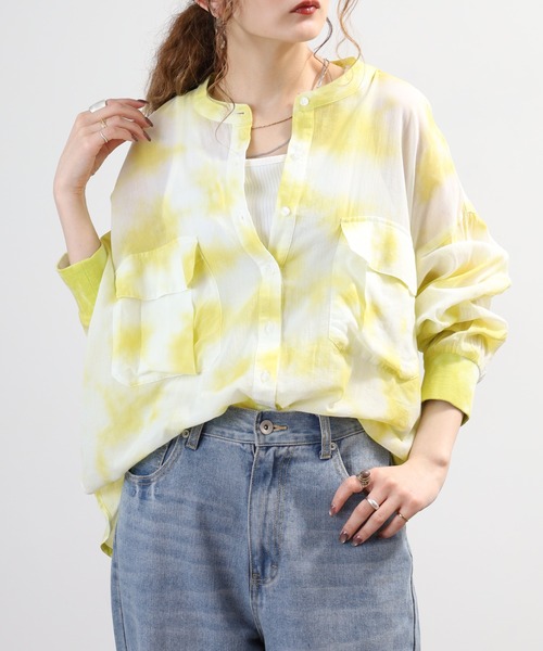 EGLANTINE(エグランティーヌ)の「EGLANTINE コットンシアーバンドカラーポケットブラウス 長袖(シャツ/ブラウス・レディース・イエロー系/ブラック/オフホワイト・40)」の18枚目の写真