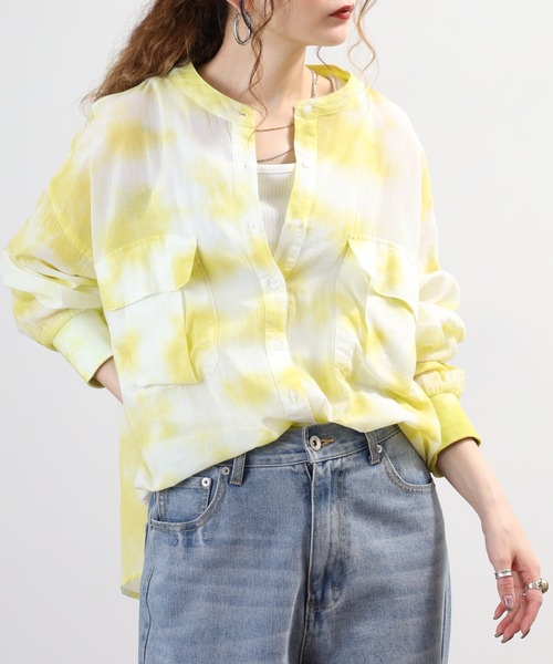 EGLANTINE(エグランティーヌ)の「EGLANTINE コットンシアーバンドカラーポケットブラウス 長袖(シャツ/ブラウス・レディース・イエロー系/ブラック/オフホワイト・40)」の19枚目の写真