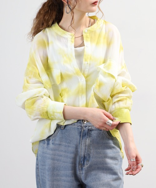 EGLANTINE(エグランティーヌ)の「EGLANTINE コットンシアーバンドカラーポケットブラウス 長袖(シャツ/ブラウス・レディース・イエロー系/ブラック/オフホワイト・40)」の20枚目の写真