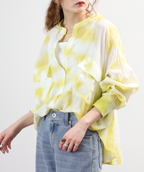 EGLANTINE(エグランティーヌ)の「EGLANTINE コットンシアーバンドカラーポケットブラウス 長袖(シャツ/ブラウス・レディース・イエロー系/ブラック/オフホワイト・40)」の21枚目の写真