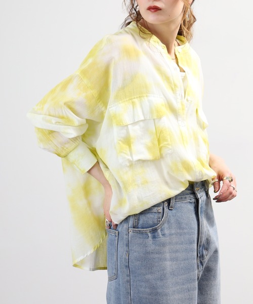 EGLANTINE(エグランティーヌ)の「EGLANTINE コットンシアーバンドカラーポケットブラウス 長袖(シャツ/ブラウス・レディース・イエロー系/ブラック/オフホワイト・40)」の22枚目の写真