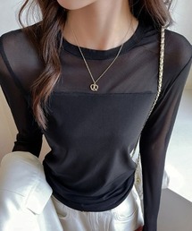 Beststore（ベストストア）の「【トレンド感抜群】シアードッキング クルーネック 長袖カットソー チュールトップス（Tシャツ/カットソー）」