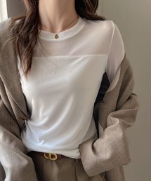 Beststore（ベストストア）の「【トレンド感抜群】シアードッキング クルーネック 長袖カットソー チュールトップス（Tシャツ/カットソー）」