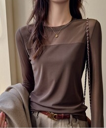 Beststore（ベストストア）の「【トレンド感抜群】シアードッキング クルーネック 長袖カットソー チュールトップス（Tシャツ/カットソー）」