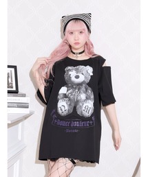 病みくまラグラン肩ジップユニセックスTシャツ