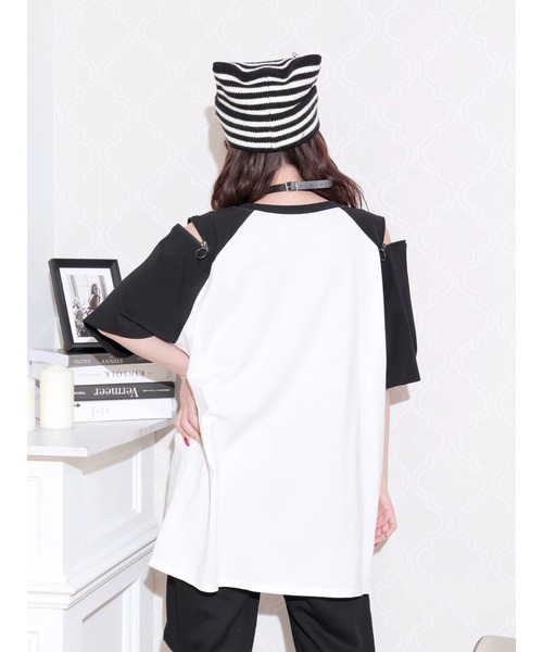 NOEMIE(ノエミー)の「病みくまラグラン肩ジップユニセックスTシャツ(Tシャツ/カットソー・レディース・ダークグレー/オフホワイト/ブラック・M)」の12枚目の写真