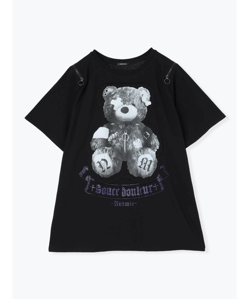 NOEMIE(ノエミー)の「病みくまラグラン肩ジップユニセックスTシャツ(Tシャツ/カットソー・レディース・ダークグレー/オフホワイト/ブラック・M)」の14枚目の写真