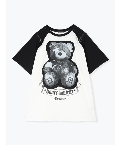 NOEMIE(ノエミー)の「病みくまラグラン肩ジップユニセックスTシャツ(Tシャツ/カットソー・レディース・ダークグレー/オフホワイト/ブラック・M)」の15枚目の写真