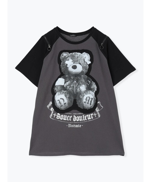 NOEMIE(ノエミー)の「病みくまラグラン肩ジップユニセックスTシャツ(Tシャツ/カットソー・レディース・ダークグレー/オフホワイト/ブラック・M)」の16枚目の写真