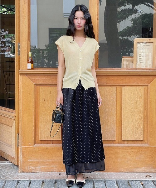 yuue' ( wear )(ユーイ)の「サテンレイヤードサイドスリットロングスカート 無地/ドット柄(スカート・レディース・ホワイト/ホワイト系その他/ブラック系その他/ブラック・M/L)」の17枚目の写真