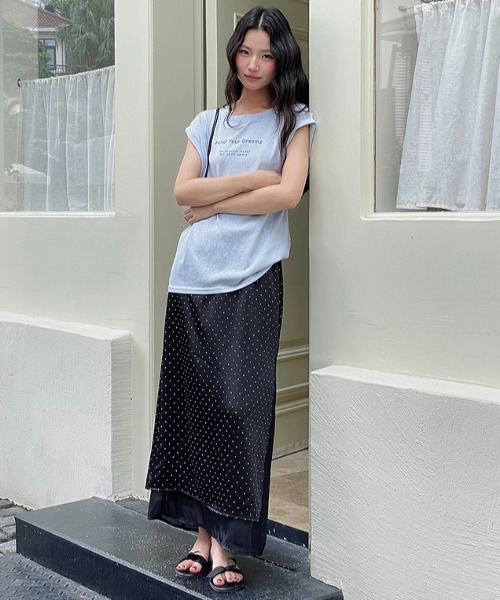 yuue' ( wear )(ユーイ)の「サテンレイヤードサイドスリットロングスカート 無地/ドット柄(スカート・レディース・ホワイト/ホワイト系その他/ブラック系その他/ブラック・M/L)」の13枚目の写真