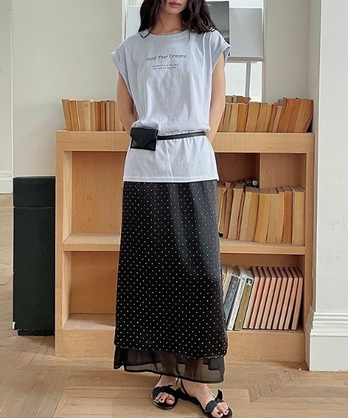 yuue' ( wear )(ユーイ)の「サテンレイヤードサイドスリットロングスカート 無地/ドット柄(スカート・レディース・ホワイト/ホワイト系その他/ブラック系その他/ブラック・M/L)」の14枚目の写真