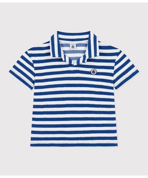 PETIT BATEAU(プチバトー)の「パイルボーダー半袖ポロシャツ(ポロシャツ・キッズ・ホワイト×ブルー・8YEAR/10YEAR/12YEAR/6YEAR)」の1枚目の写真