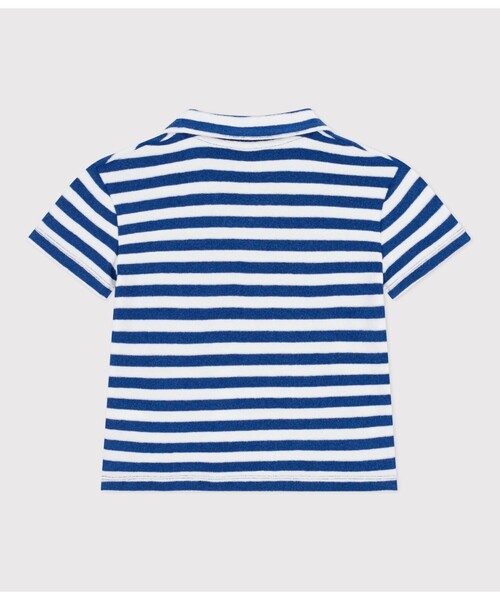 PETIT BATEAU(プチバトー)の「パイルボーダー半袖ポロシャツ(ポロシャツ・キッズ・ホワイト×ブルー・8YEAR/10YEAR/12YEAR/6YEAR)」の2枚目の写真