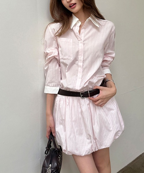 Girly Doll(ガーリードール)の「ベルト付きミニシャツワンピース(シャツワンピース・レディース・ピンク・S/M)」の21枚目の写真