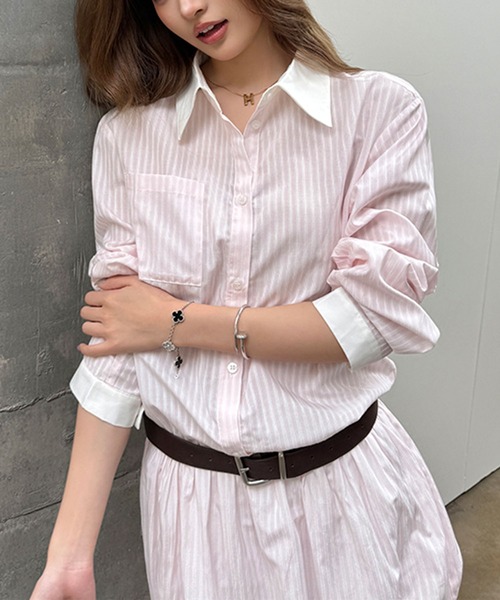 Girly Doll(ガーリードール)の「ベルト付きミニシャツワンピース(シャツワンピース・レディース・ピンク・S/M)」の18枚目の写真