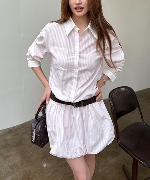 Girly Doll(ガーリードール)の「ベルト付きミニシャツワンピース(シャツワンピース・レディース・ピンク・S/M)」の17枚目の写真