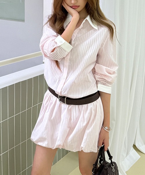 Girly Doll(ガーリードール)の「ベルト付きミニシャツワンピース(シャツワンピース・レディース・ピンク・S/M)」の16枚目の写真
