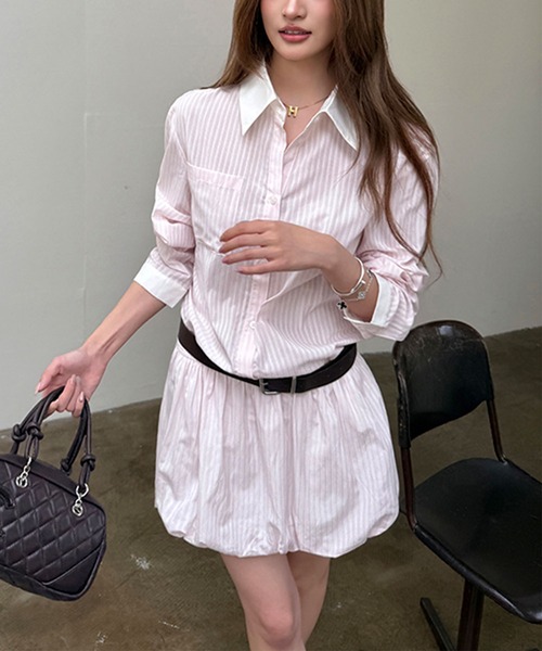 Girly Doll(ガーリードール)の「ベルト付きミニシャツワンピース(シャツワンピース・レディース・ピンク・S/M)」の14枚目の写真
