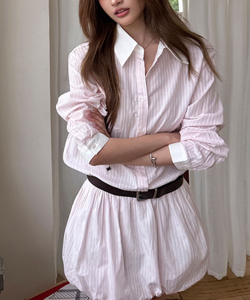 Girly Doll(ガーリードール)の「ベルト付きミニシャツワンピース(シャツワンピース・レディース・ピンク・S/M)」の12枚目の写真