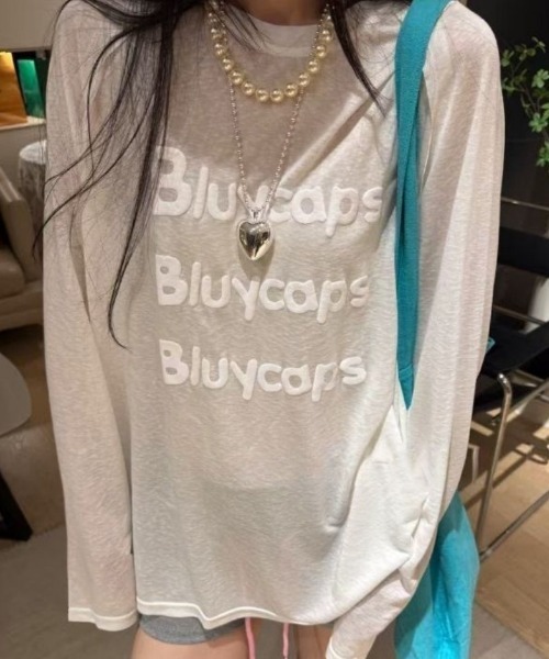 Ritzy(リッツィー)の「ロゴプリントシアールーズロングTシャツ(Tシャツ/カットソー・レディース・ブルー/ホワイト/イエロー・L/M)」の1枚目の写真