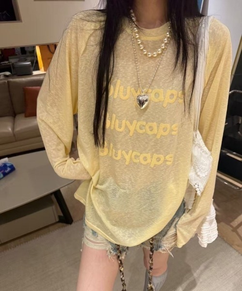 Ritzy(リッツィー)の「ロゴプリントシアールーズロングTシャツ(Tシャツ/カットソー・レディース・ブルー/ホワイト/イエロー・L/M)」の3枚目の写真