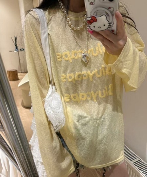 Ritzy(リッツィー)の「ロゴプリントシアールーズロングTシャツ(Tシャツ/カットソー・レディース・ブルー/ホワイト/イエロー・L/M)」の9枚目の写真