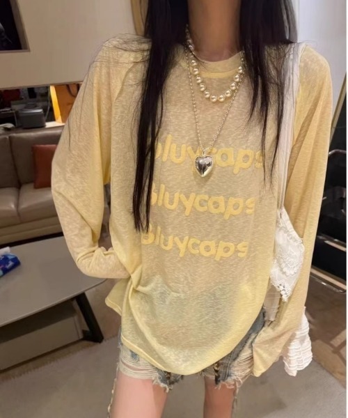 Ritzy(リッツィー)の「ロゴプリントシアールーズロングTシャツ(Tシャツ/カットソー・レディース・ブルー/ホワイト/イエロー・L/M)」の11枚目の写真