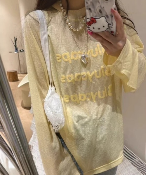 Ritzy(リッツィー)の「ロゴプリントシアールーズロングTシャツ(Tシャツ/カットソー・レディース・ブルー/ホワイト/イエロー・L/M)」の14枚目の写真