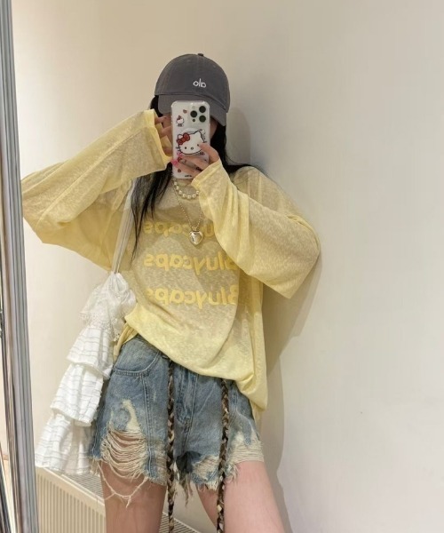 Ritzy(リッツィー)の「ロゴプリントシアールーズロングTシャツ(Tシャツ/カットソー・レディース・ブルー/ホワイト/イエロー・L/M)」の21枚目の写真