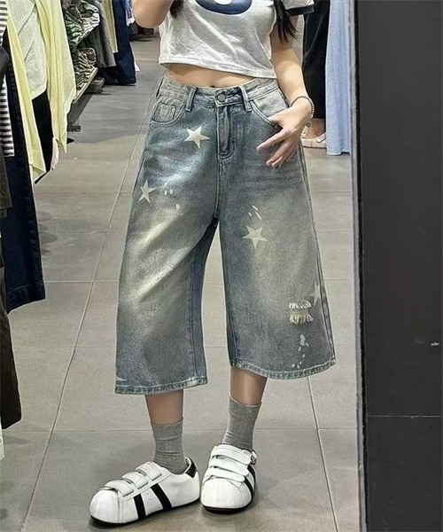 FREE STYLISTS（フリー スタイリスト）の「星柄7分丈デニムパンツ（デニムパンツ・レディース・ブルー・L/S/M/XS/XL/3XL/4XL/2XL）」の4枚目の写真