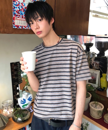 エッセンシャルストライプクロップTシャツ[チャコール]