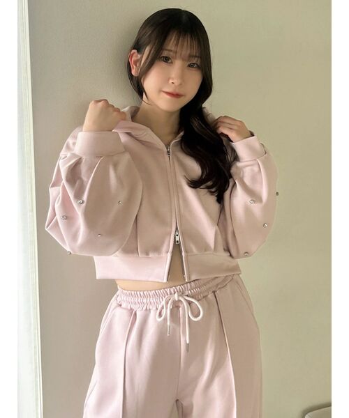 dazzlin(ダズリン)の「ビジュースリーブショートフーディ(Tシャツ/カットソー・レディース・アイボリー/ブラウン/ピンク・FREE)」の3枚目の写真