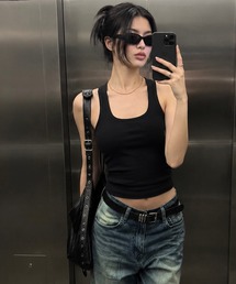 美ライン カップ付き リブタンクトップ