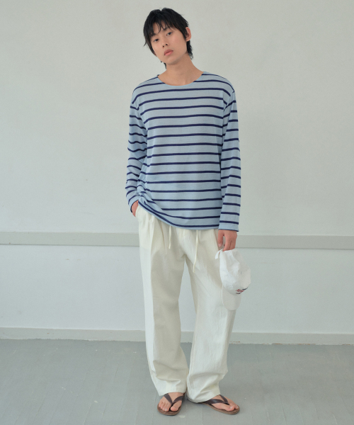 WEDNESDAY OASIS（ウェンズデーオアシス）の「ボンダイストライプロングスリーブTシャツ_LIGHT BLUE(WB6TP24)（Tシャツ/カットソー・メンズ・ライトブルー・FREE）」の2枚目の写真