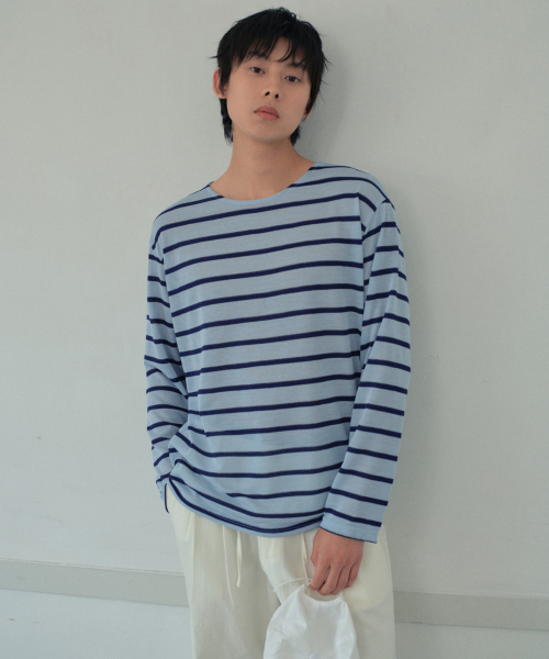 WEDNESDAY OASIS（ウェンズデーオアシス）の「ボンダイストライプロングスリーブTシャツ_LIGHT BLUE(WB6TP24)（Tシャツ/カットソー・メンズ・ライトブルー・FREE）」の3枚目の写真