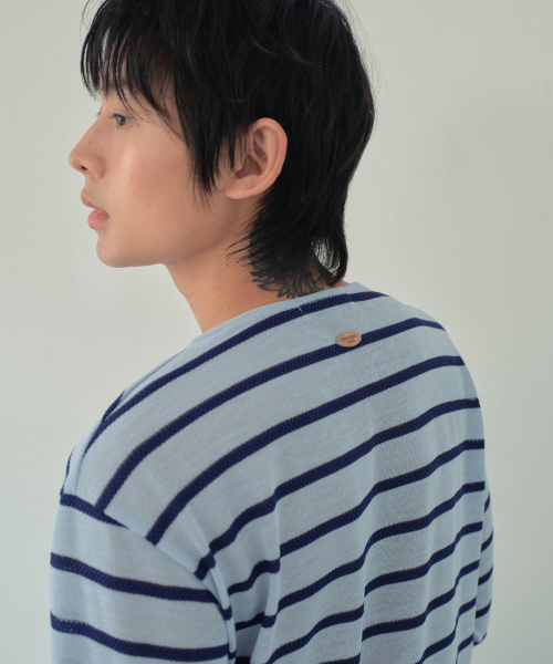 WEDNESDAY OASIS（ウェンズデーオアシス）の「ボンダイストライプロングスリーブTシャツ_LIGHT BLUE(WB6TP24)（Tシャツ/カットソー・メンズ・ライトブルー・FREE）」の4枚目の写真