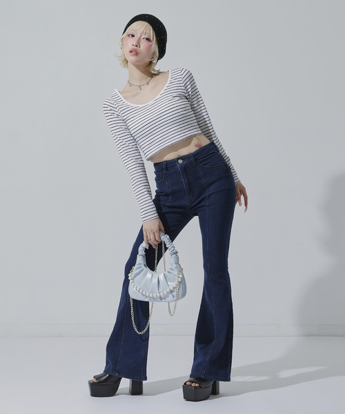 ANAP(アナップ)の「センタープレス フレアデニムパンツ(その他パンツ・レディース・インディゴブルー/クリア/ブルー・S/M)」の8枚目の写真