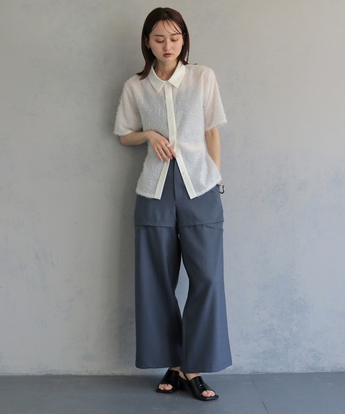 &g'aime(アンジェム)の「【&g'aime 】フェザーハーフスリーブシャツ Feather Half-Sleeve Shirt(シャツ/ブラウス・レディース・ブラック/グレー/ホワイト・FREE)」の11枚目の写真