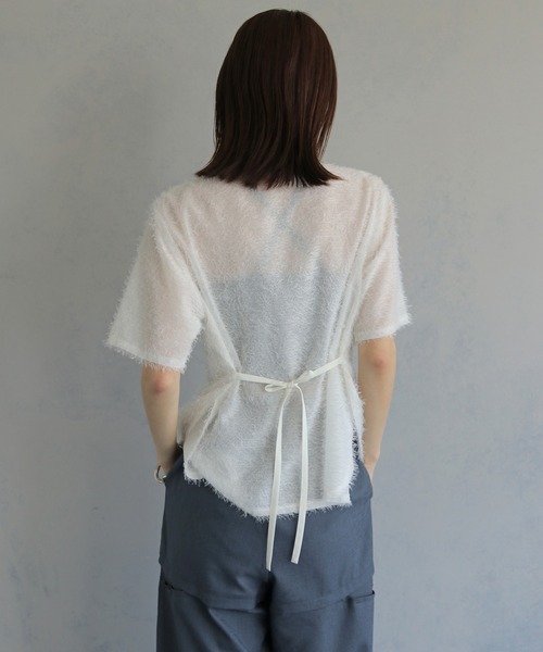 &g'aime(アンジェム)の「【&g'aime 】フェザーハーフスリーブシャツ Feather Half-Sleeve Shirt(シャツ/ブラウス・レディース・ブラック/グレー/ホワイト・FREE)」の9枚目の写真