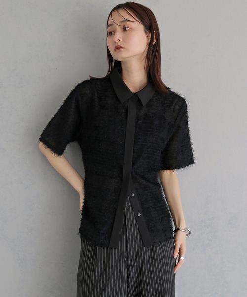 &g'aime(アンジェム)の「【&g'aime 】フェザーハーフスリーブシャツ Feather Half-Sleeve Shirt(シャツ/ブラウス・レディース・ブラック/グレー/ホワイト・FREE)」の15枚目の写真